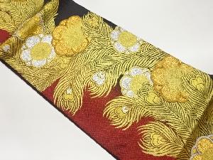 孔雀羽根に梅模様織出し袋帯